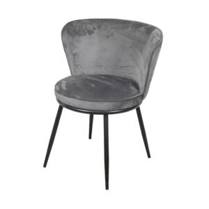 Cadeira Nanda Espuma Revestida Em Veludo Cinza E Base Em Aco Pintado Preta