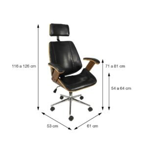 Cadeira Bergen Alta Base Rodízio Estrutura Em Madeira E Acolchada Revestida Em P.U. Preta