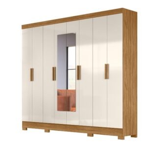 Guarda Roupa Casal Com 8 Portas Com Espelho 4 Gavetas Diplomata - Freijo / Off White Castanho