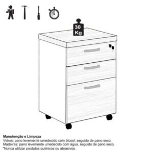 Gaveteiro Volante 03 Gav – 0,68×0,46×0,40M – Wordstar – Nogal Málaga/Preto 40Mm