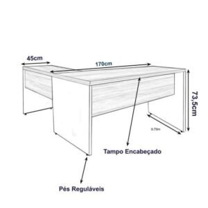 Mesa Escritório1,70M com 02 Gavetas Wordstar Nogal Málaga / Preto 40 MM