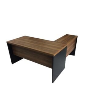 Mesa De Escritório Em L Com Gavetas – Mesa 1,50M + Mesa Auxiliar – Wordstar – Nogal Málaga/Preto 40 MM