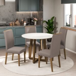 Conjunto Mesa de Madeira Perola 1030x1030 4 cadeiras Topazio