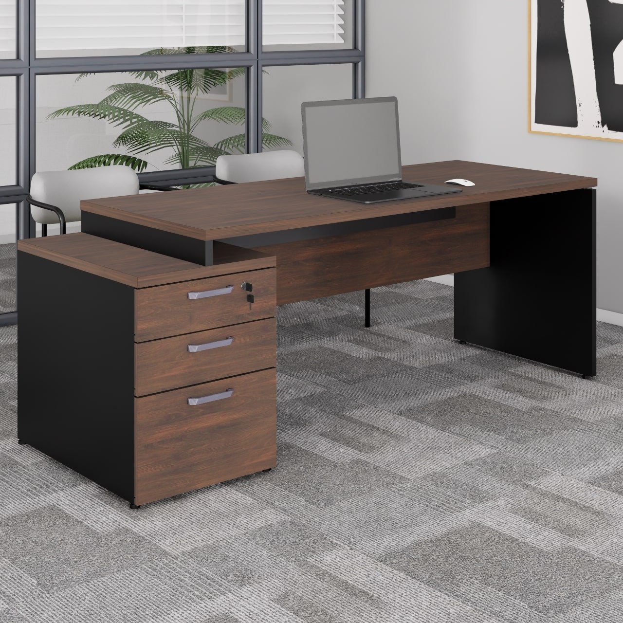 Mesa PEDESTAL RETA c/ VIDRO - 1,92X0,70m MARSALA / PRETO - 23500 - Imagem 2