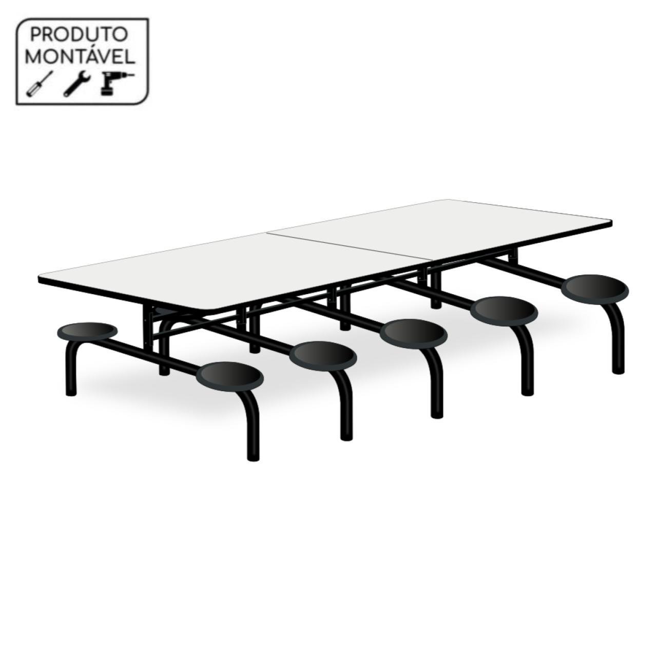 Mesa p/ Refeitório Fixo 10 Lugares MDP BRANCO DE 25 MM 50046