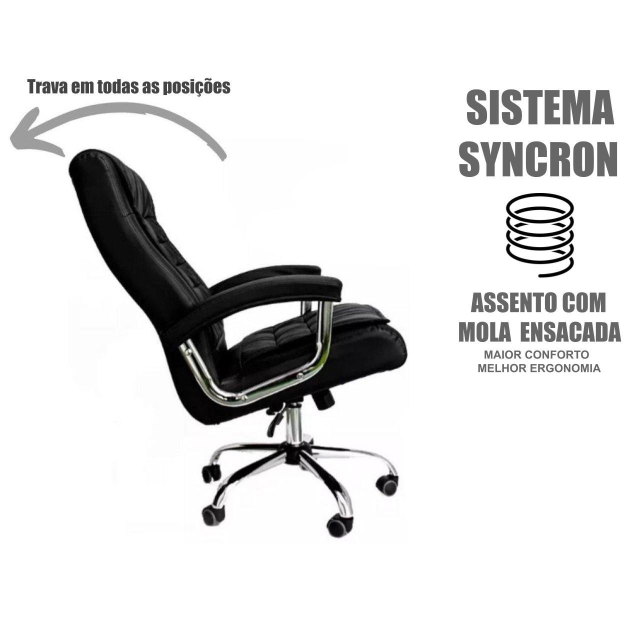 Poltrona Presidente LUXO c/ mola Ensacada - Couríssimo Preto 30016 - Imagem 2