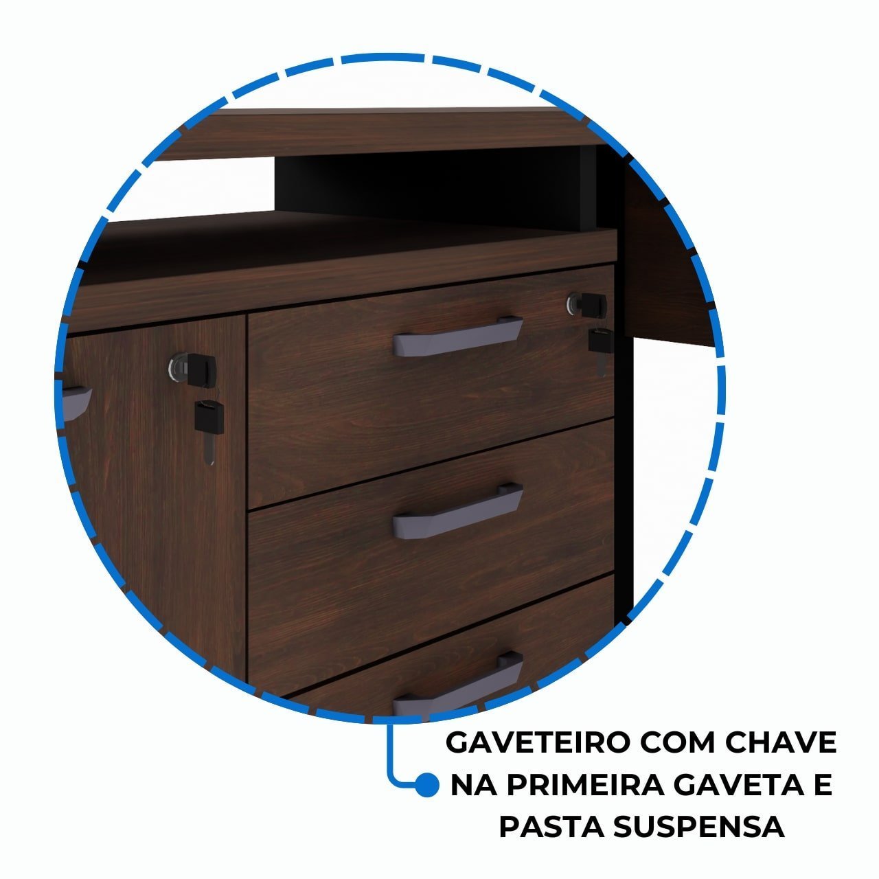 Mesa Escritório em "L" - 1,50m (Extensível) - com Armário Misto (03 Gav.) MARSALA/PRETO - 23482 - Imagem 9