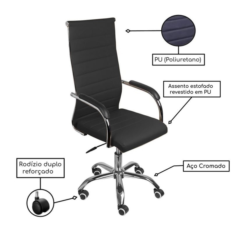 Cadeira de Escritório LONDON Giratória – Base Cromada - Imagem 4