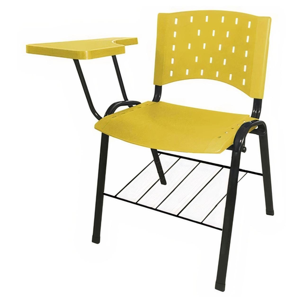 Cadeira Universitária PRANCHETA PLÁSTICA com Porta Livros - Cor Amarelo 32021