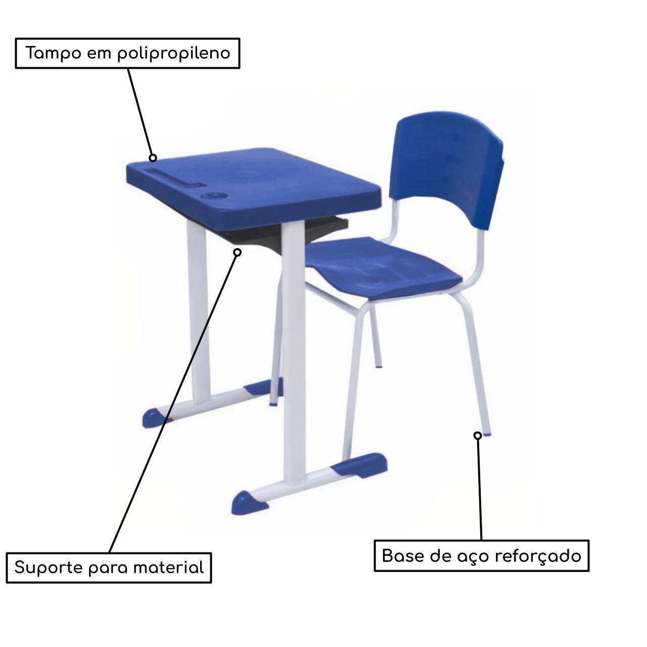 Kit Escolar Individual AZUL – (Mesa e Cadeira) – ADULTO – COR AZUL - 40081 - Imagem 2