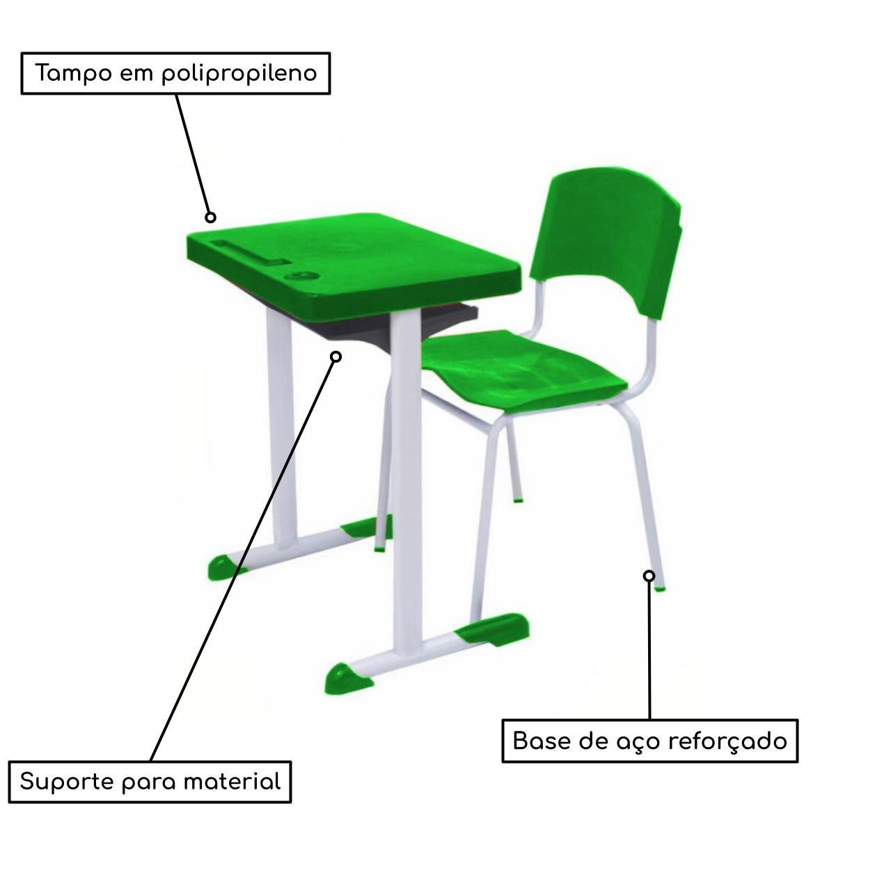 Kit Escolar Individual VERDE – (Mesa e Cadeira) – ADULTO – - COR VERDE - 40084 - Imagem 3