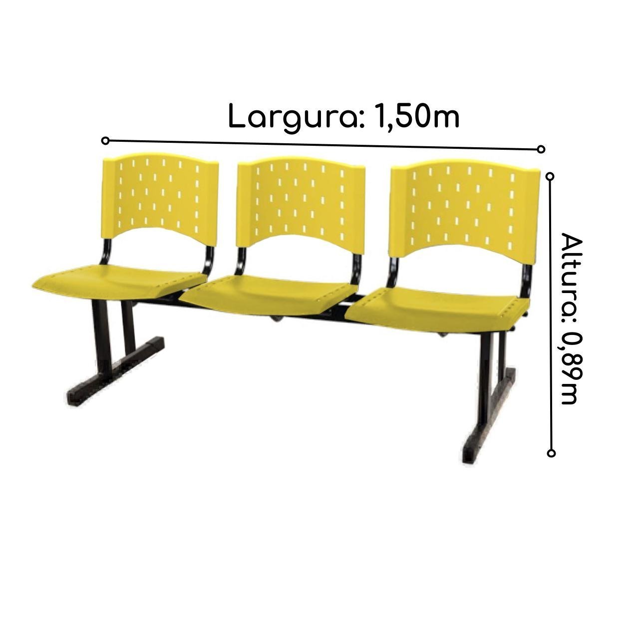 Cadeira Longarina PLÁSTICA 03 Lugares - Cor AMARELO 33094 - Imagem 2