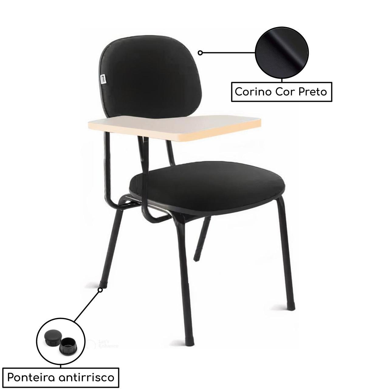 Carteira Universitária Secretária Estofada - Corino Preto 32002 - Imagem 3