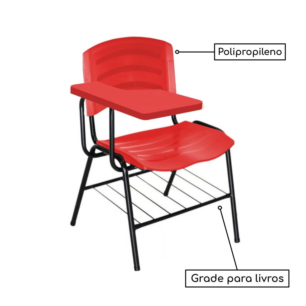 Cadeira Universitária Plástica com Prancheta PLÁSTICA - COR VERMELHO 34022 - Imagem 2