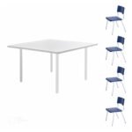 Conjunto QUADRADO c/ 04 Cadeiras Cor AZUL - TAMPO BRANCO - INFANTIL 02 a 06 Anos - MR PLAST - 41003