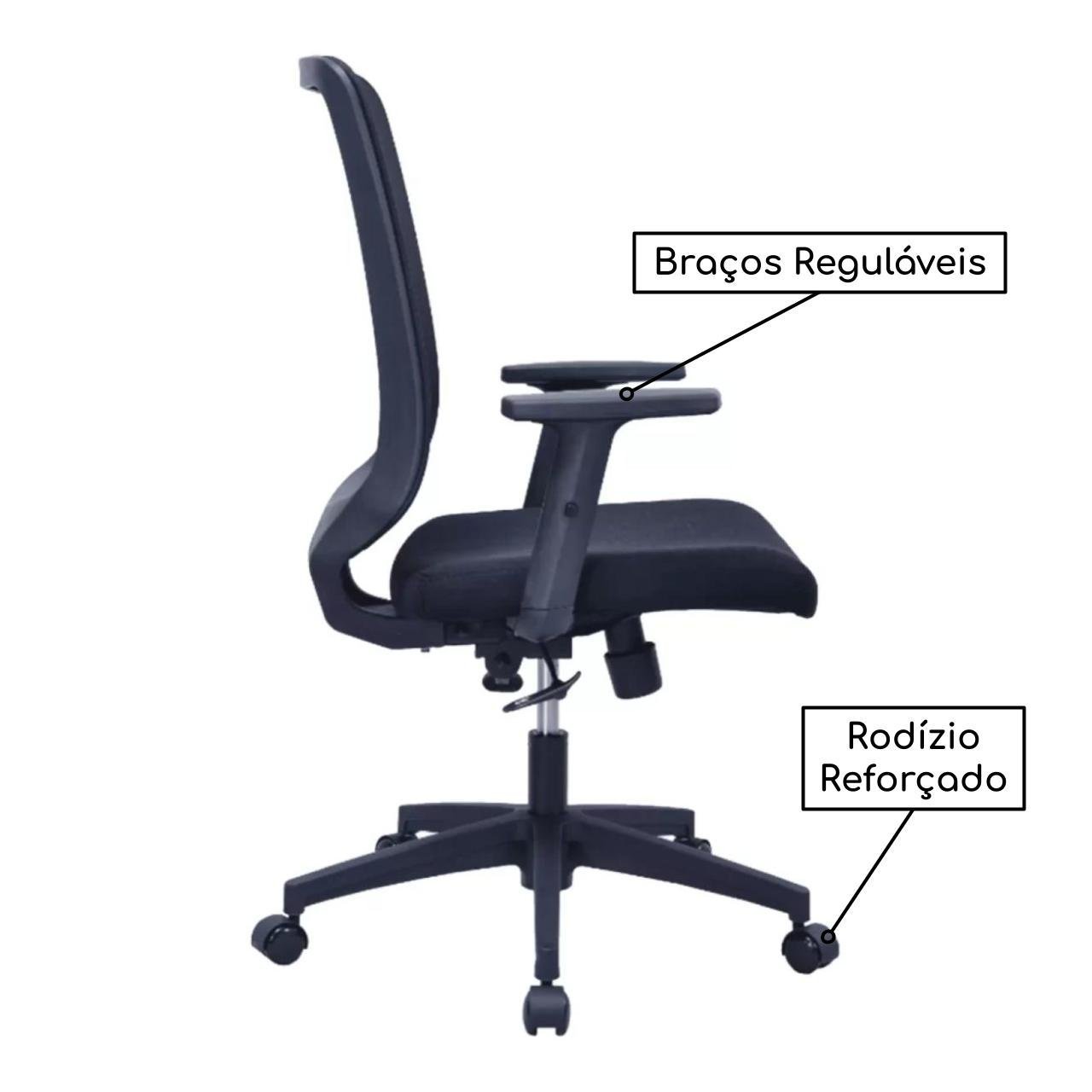 Cadeira de Escritório Diretor TELA TURIM - COR PRETO - Pollo Móveis - 34005 - Imagem 3