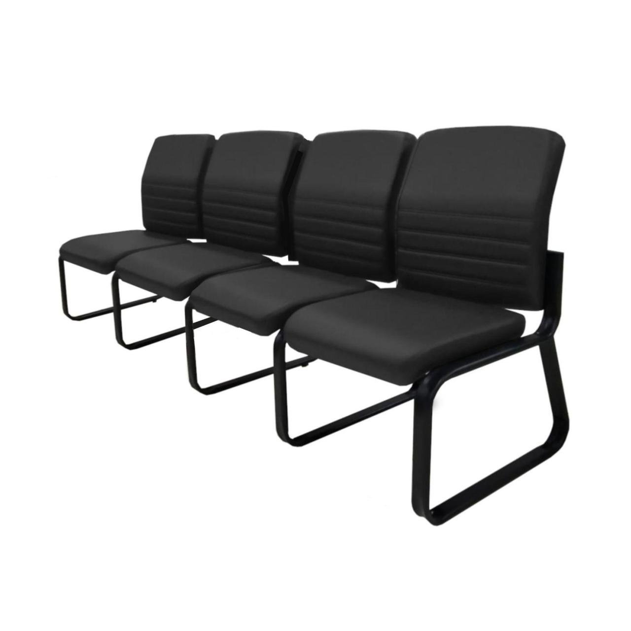 Sofanete para Escritório Estofada com 04 Lugares ESTOFADA - LYON - Cor Preto - 33122