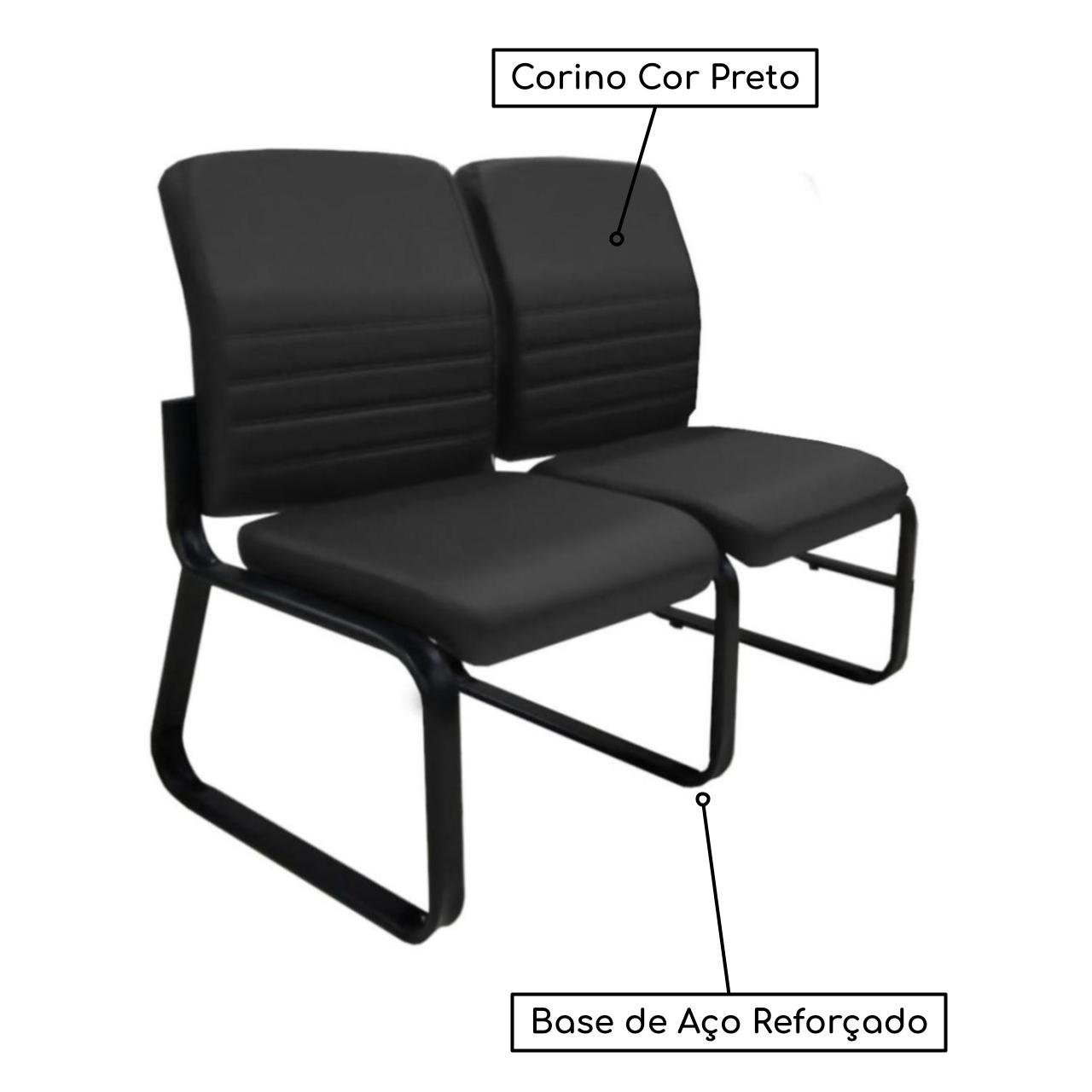 Sofanete para Escritório Estofada com 02 Lugares - LYON - Pés PRETO - 33120 - Imagem 2