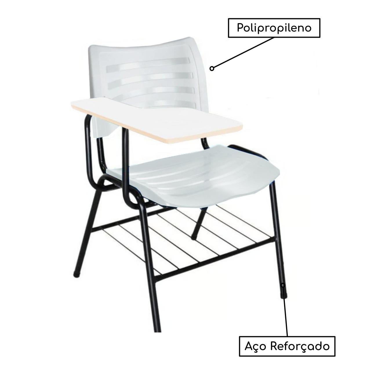 Cadeira Universitária Plástica Prancheta MDF - COR BRANCO - PMD - 34030 - Imagem 4