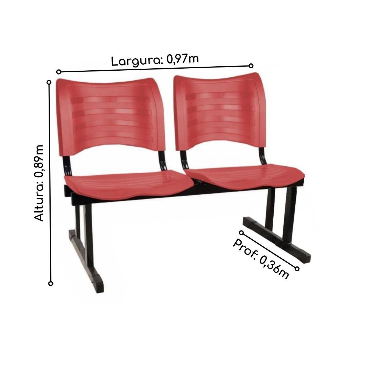 Cadeira Longarina PLÁSTICA 02 Lugares - Cor Vermelho - PMD - 34210 - Imagem 2