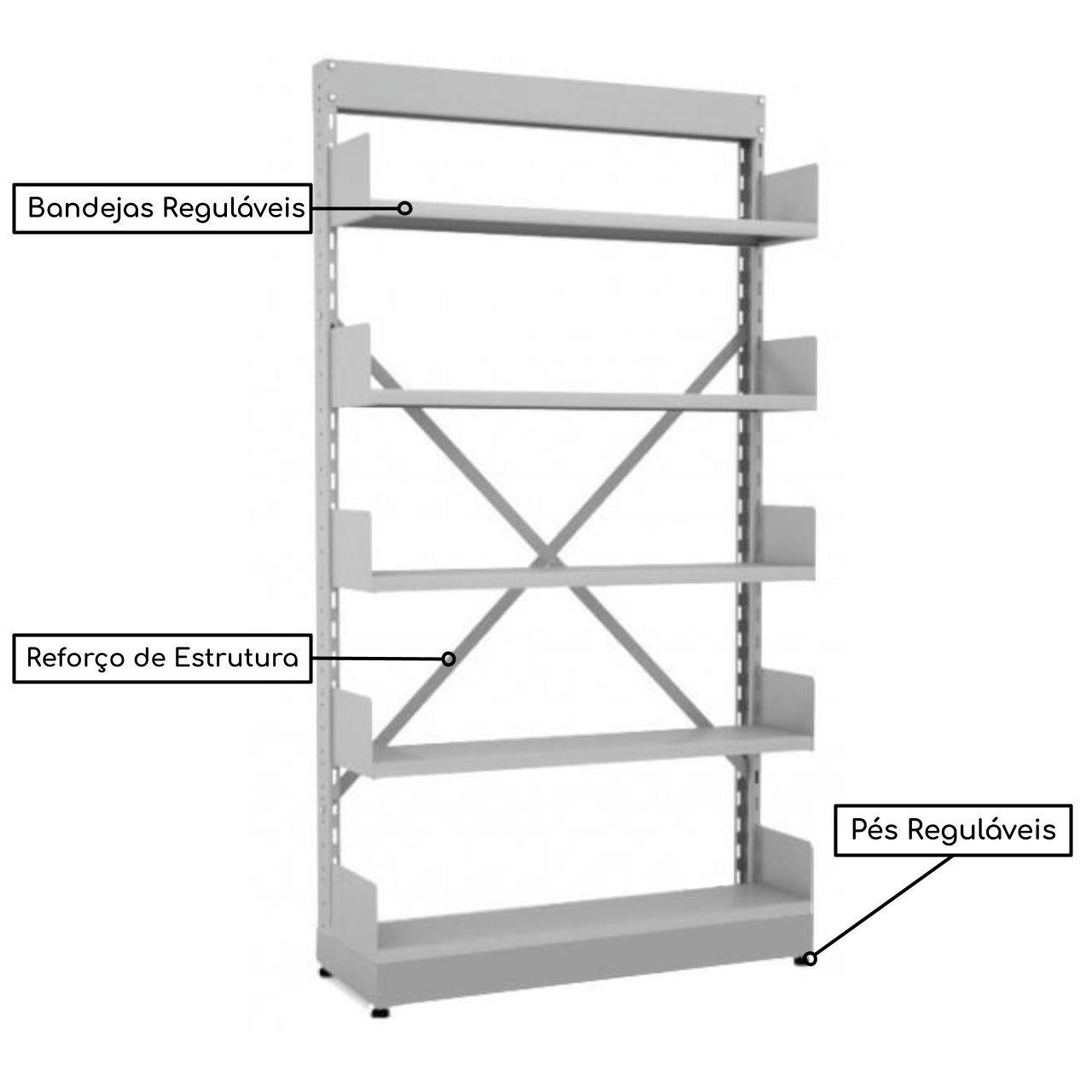 Estante Biblioteca de PAREDE com 05 Bandejas - 2,00x0,92x0,32m - PMD - 13124 - Imagem 3