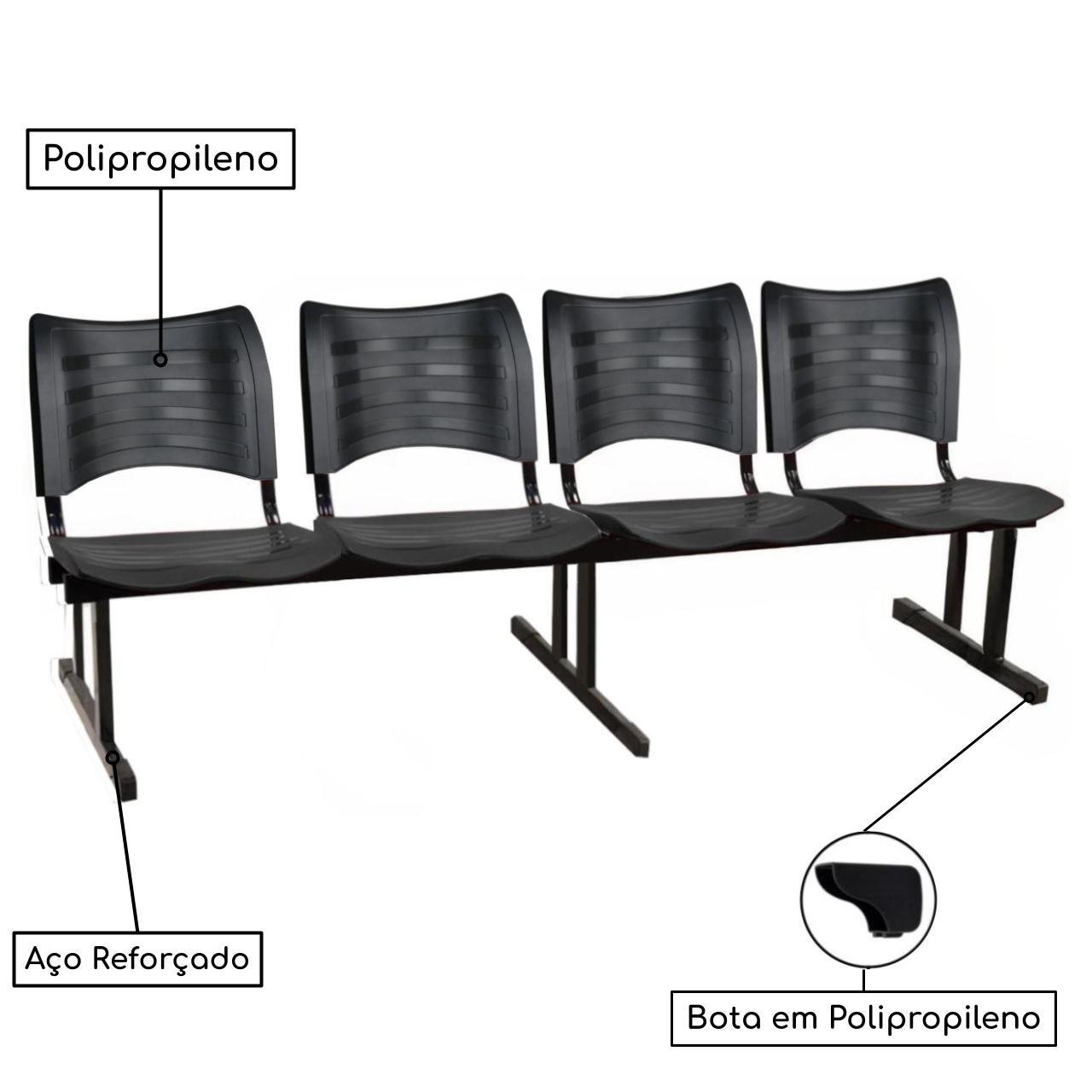 Cadeira Longarina PLÁSTICA 04 Lugares - Cor PRETO - PMD - 34199 - Imagem 2
