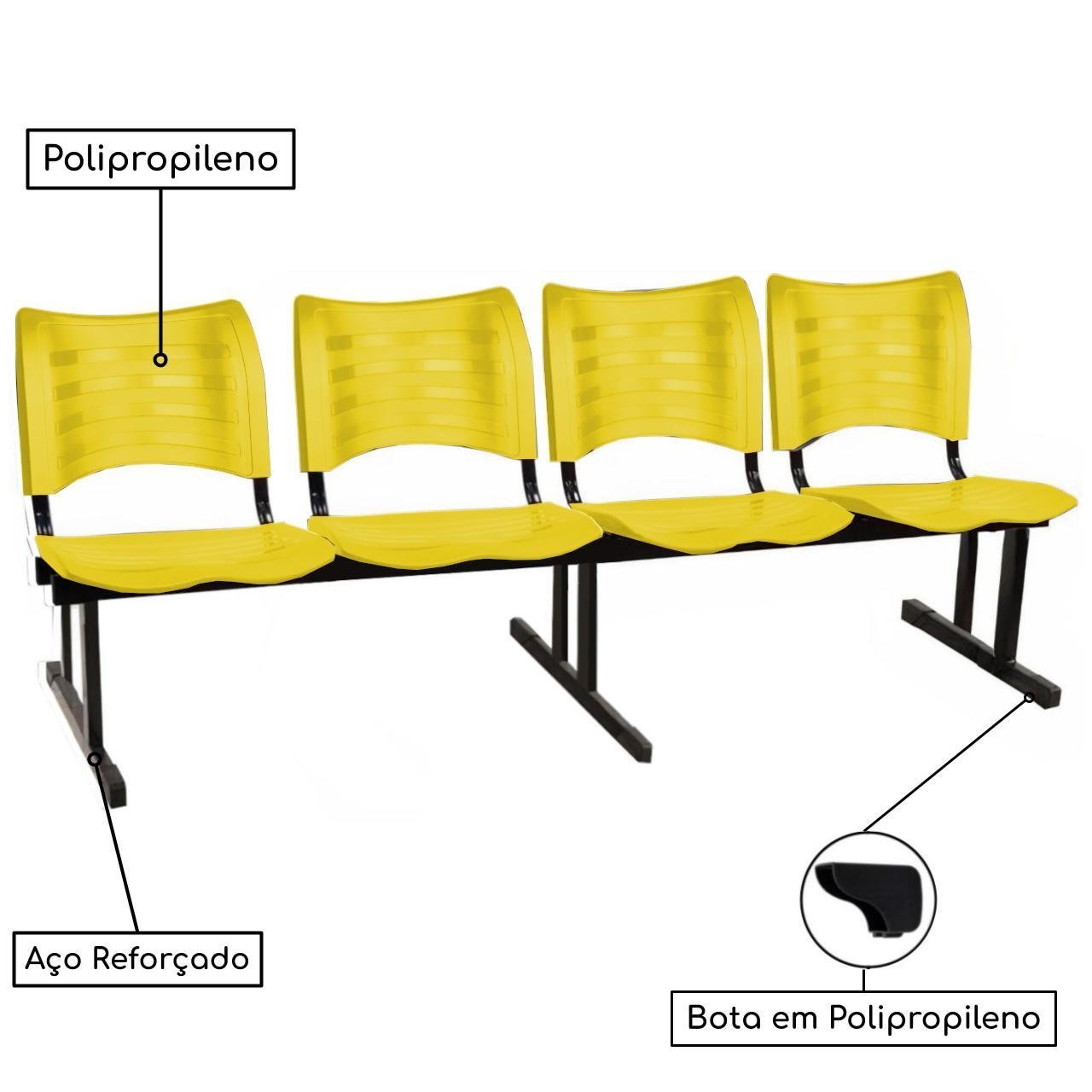 Cadeira Longarina PLÁSTICA 04 Lugares - Cor Amarelo - PMD - 34195 - Imagem 2