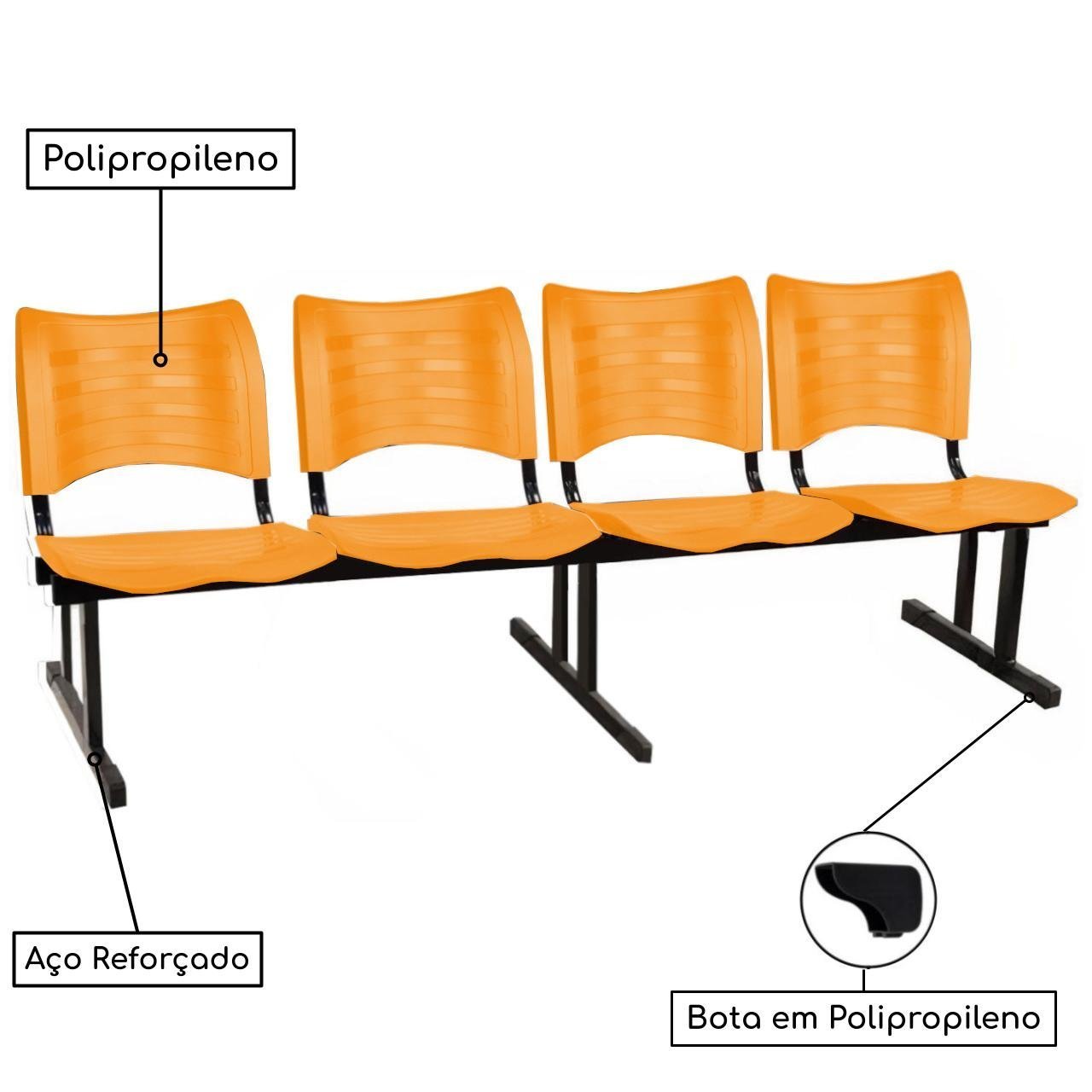 Cadeira Longarina PLÁSTICA 04 Lugares - Cor Laranja - PMD - 34194 - Imagem 2