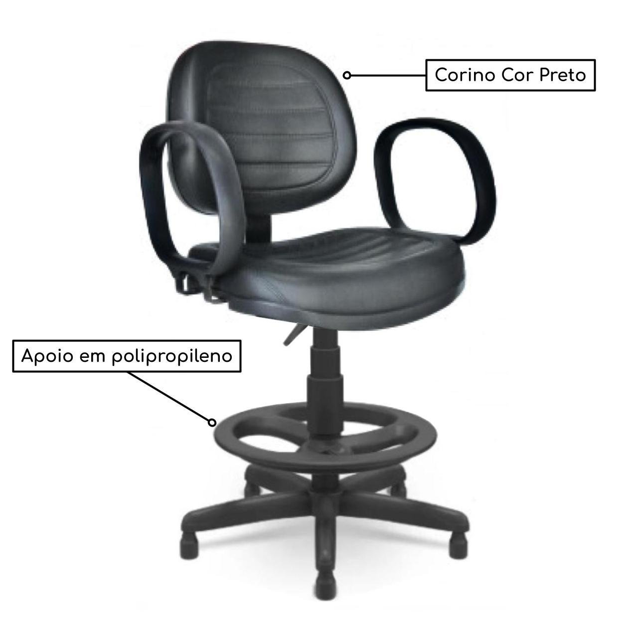 Cadeira Caixa EXECUTIVA COSTURADA C/ BRAÇO CORSA - BASE PMD - Cor Preto - 35028 - Imagem 2