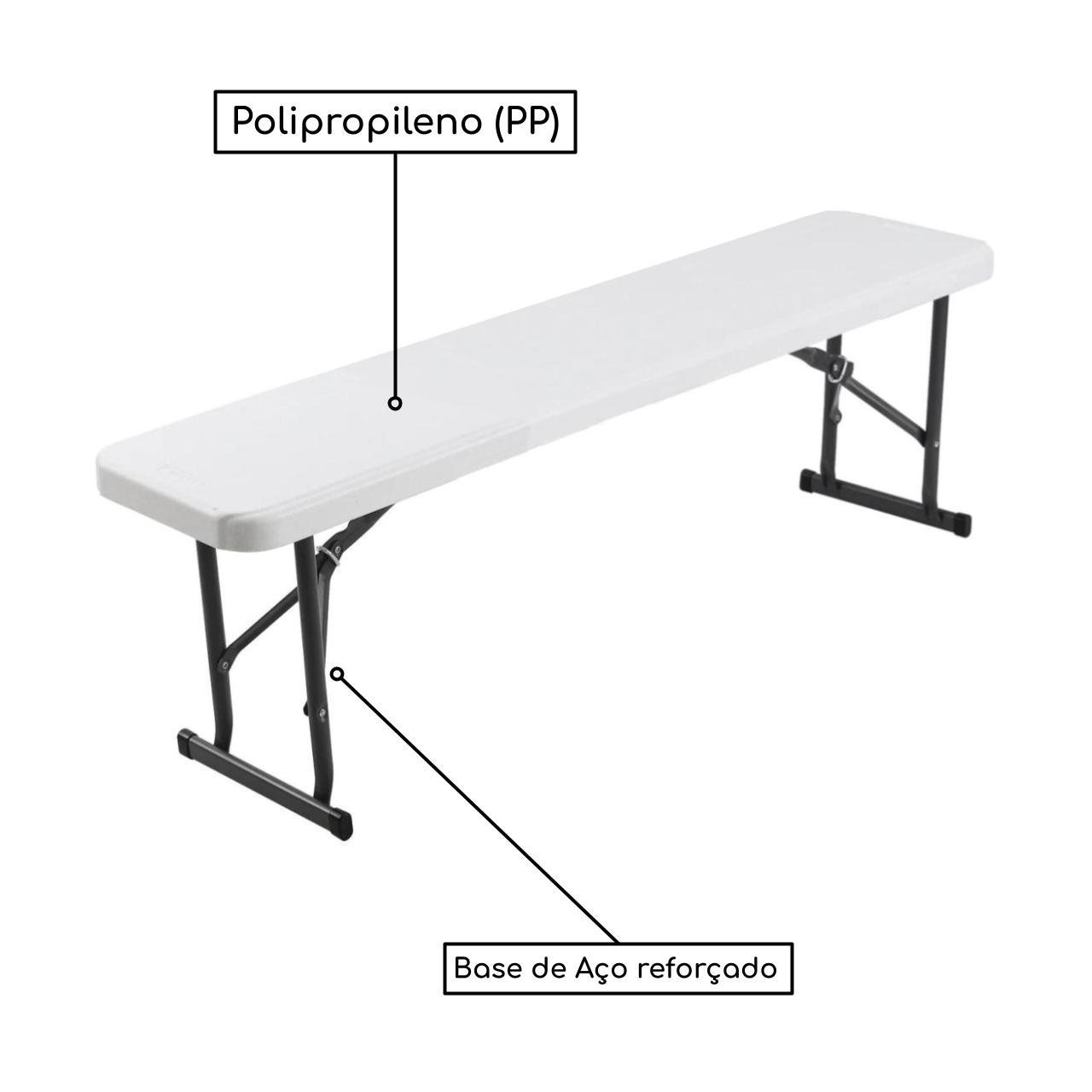 Banco Refeitório MASTER FIT C/ Pés Dobráveis 1,50x0,26x0,45m - Assento em PP BRANCO - 50072 - Imagem 4