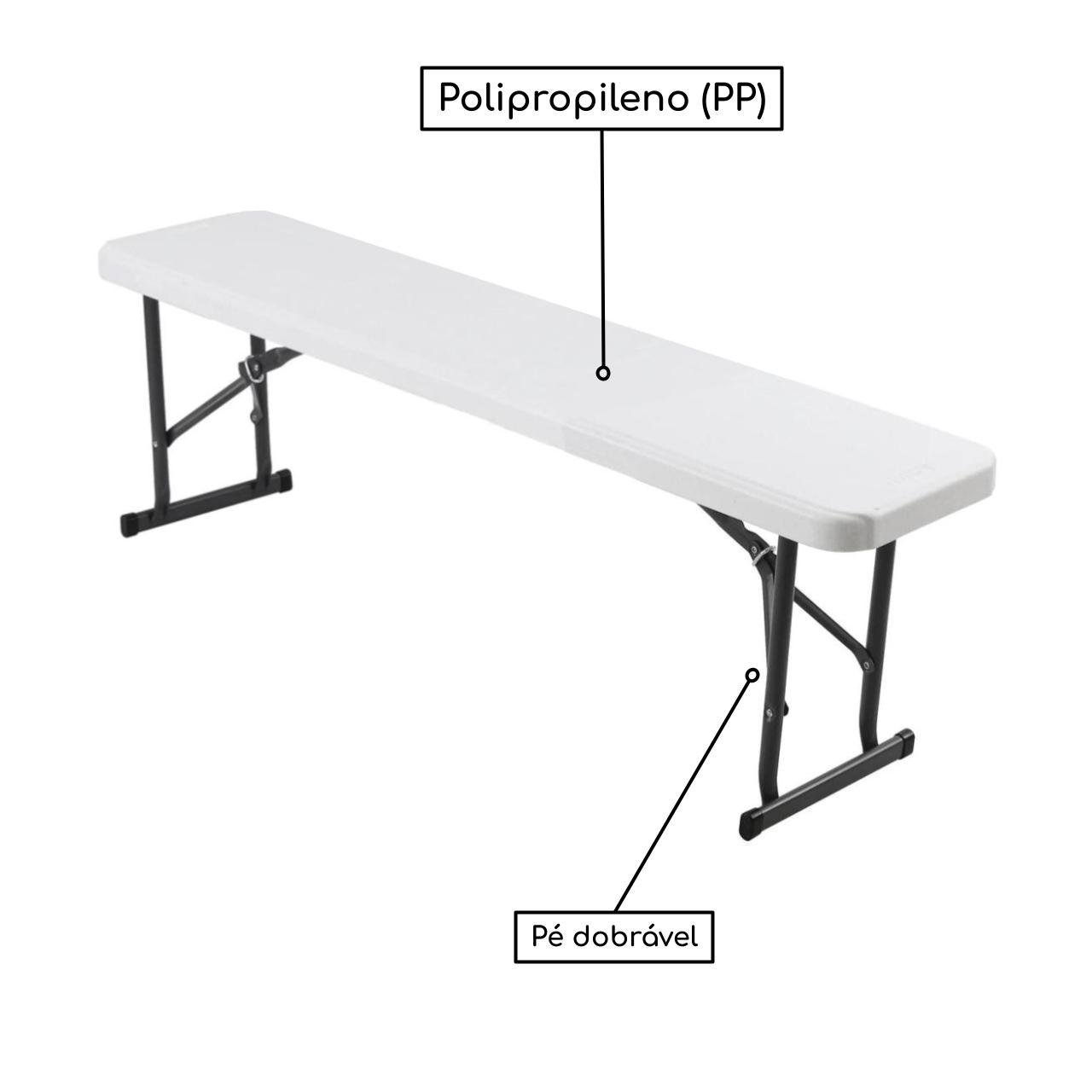 Banco Refeitório MASTER FIT C/ Pés Dobráveis 1,50x0,26x0,45m - Assento em PP BRANCO - 50072 - Imagem 2