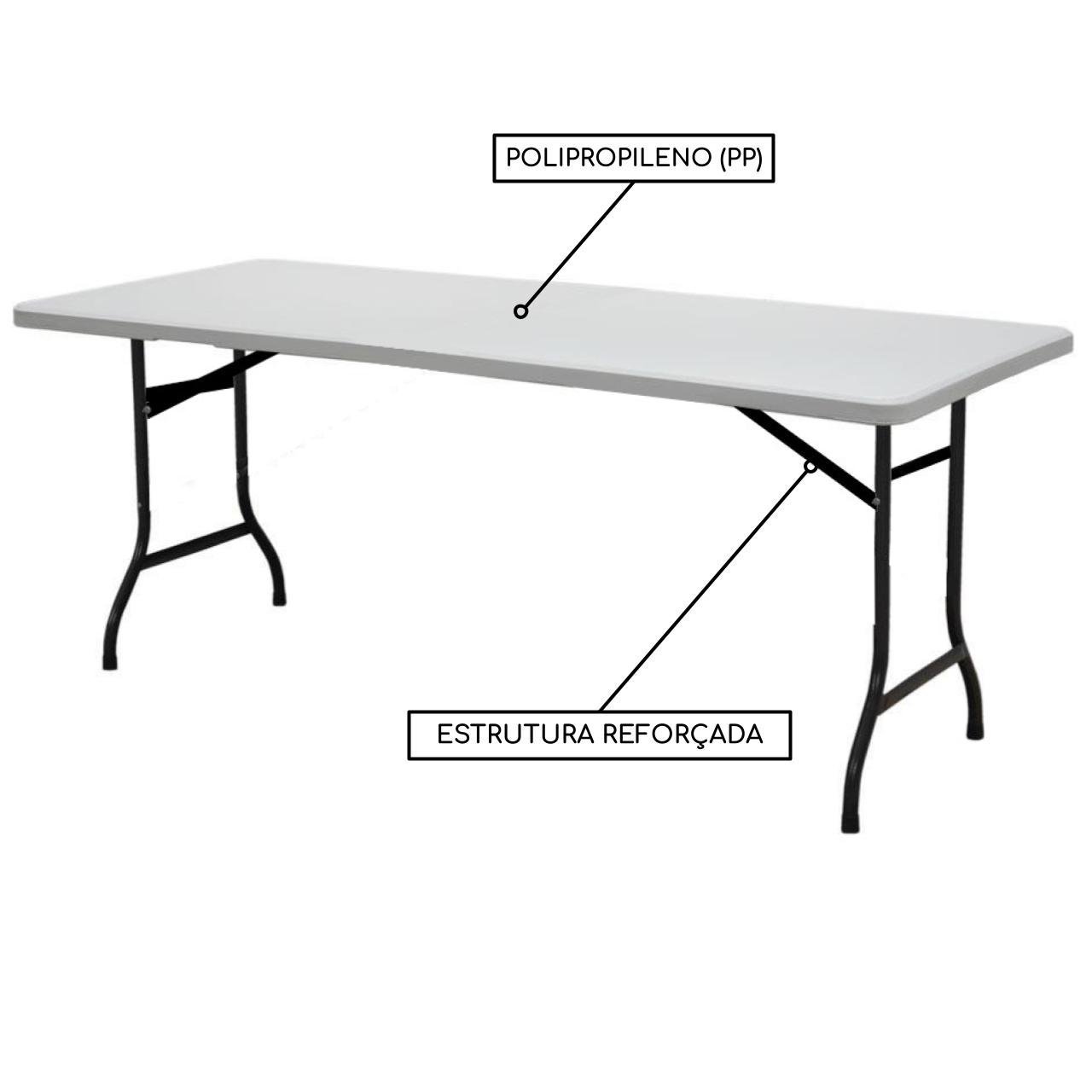 Mesa Refeitório MASTER - 1,80X0,45X0,75m - TAMPO PP BRANCO - 50075 - Imagem 3