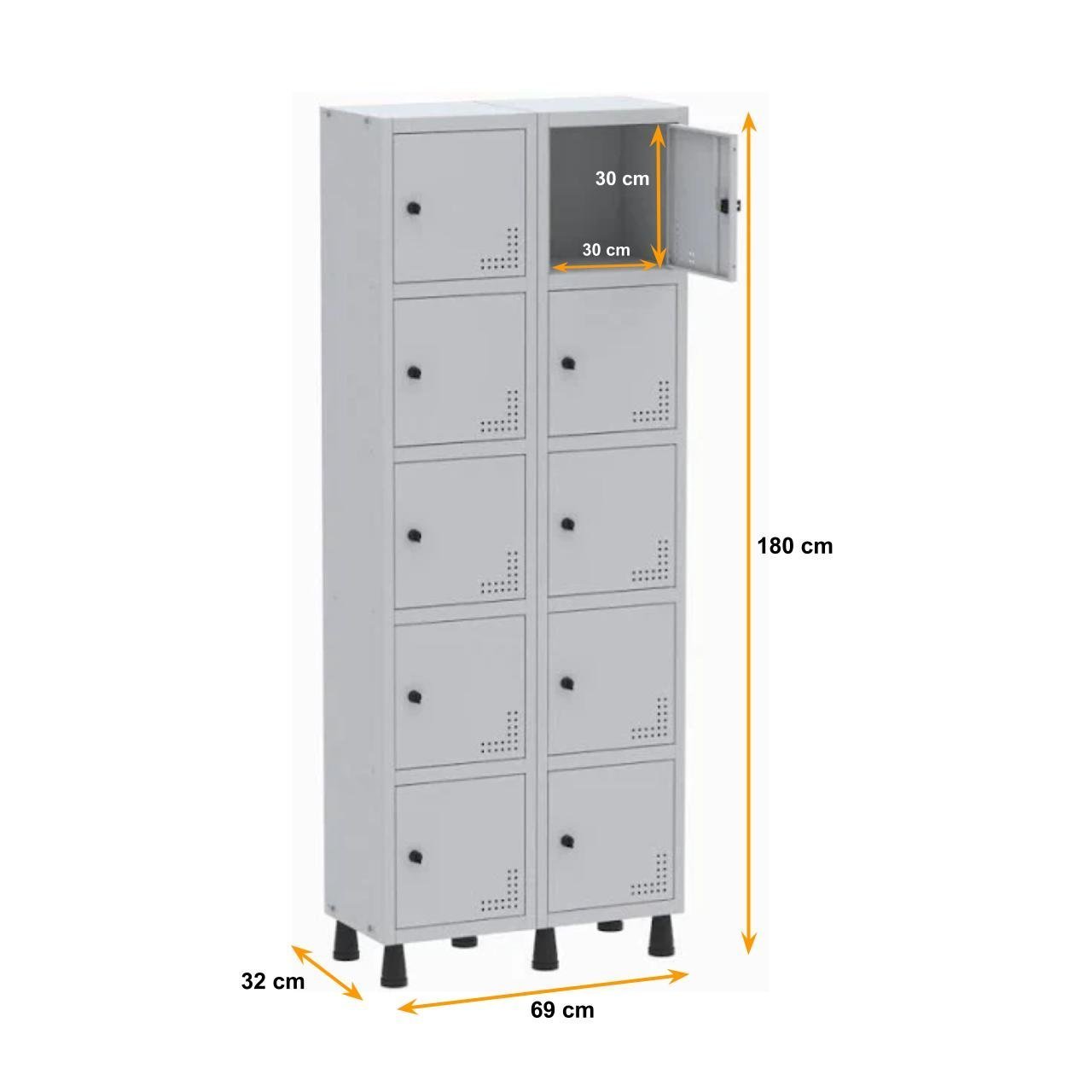 Roupeiro de Aço PAM com 10 Portas Pequenas - 1,80x0,69x0,32m - CZ/CZ - PANDIN - 74210 - Imagem 3