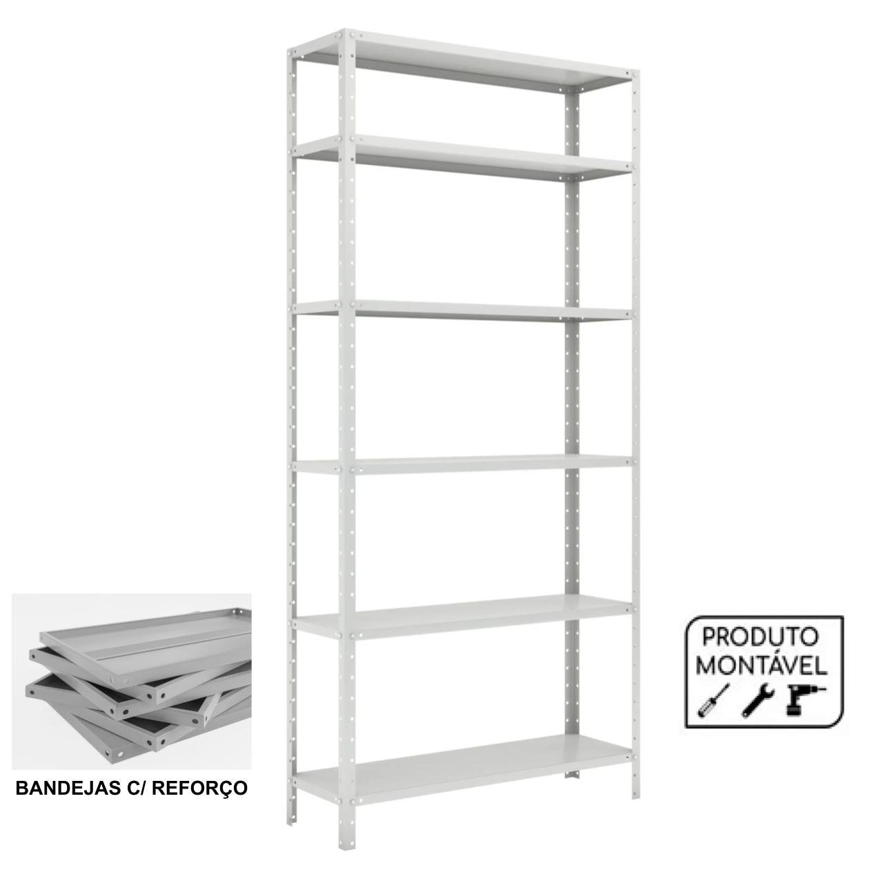 Estante de Aço com 06 Bandejas 30cm (22/18) – 1,98×0,92×0,30m – W3 – Cinza - 16007 - Imagem 3