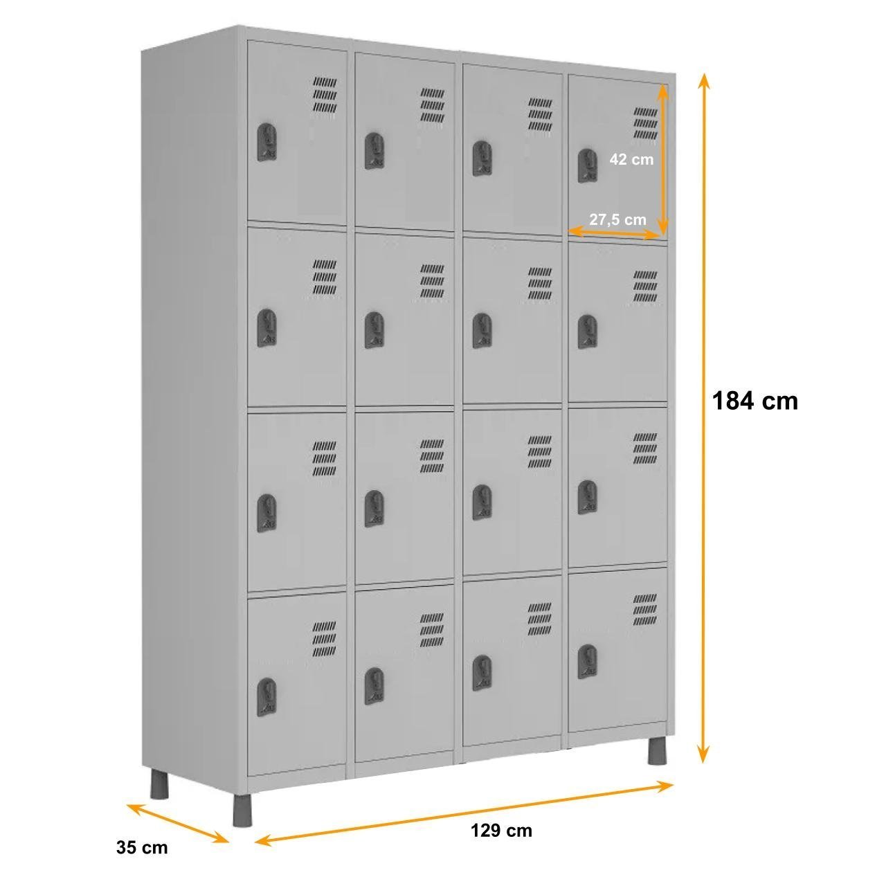 Armário Roupeiro de Aço 16 Portas PEQUENAS - 1,84x1,29x0,35m - CZ/CZ - W3 - 10019 - Imagem 3