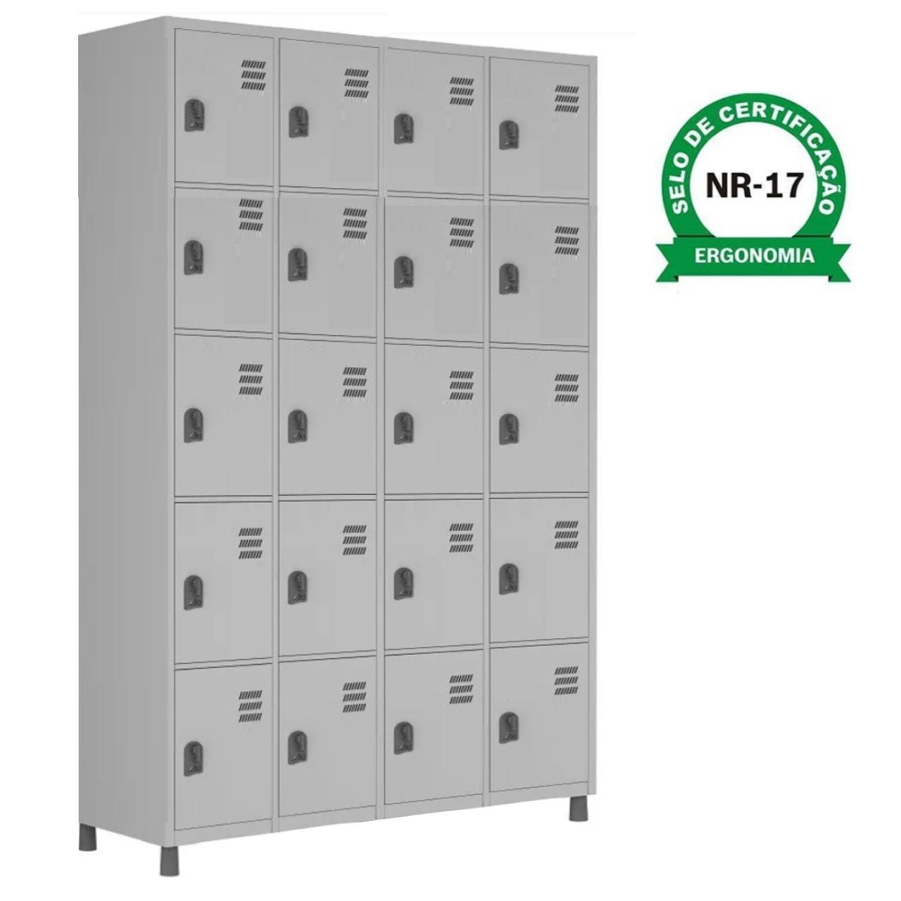 Armário Roupeiro de Aço 20 Portas PEQUENAS – 1,84×1,29×0,35m – CZ/CZ – W3 – 17013 - Imagem 4