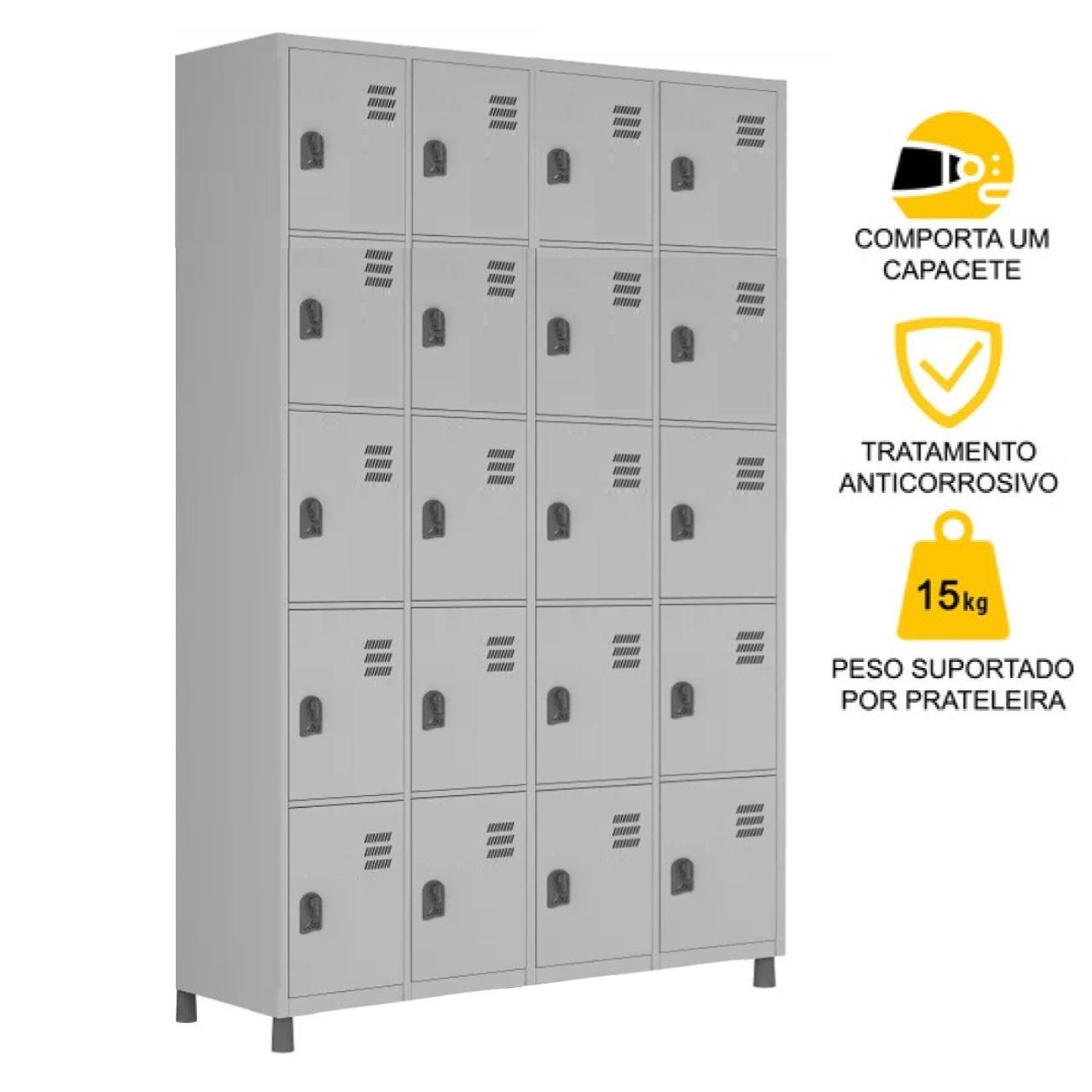 Armário Roupeiro de Aço 20 Portas PEQUENAS – 1,84×1,29×0,35m – CZ/CZ – W3 – 17013 - Imagem 2