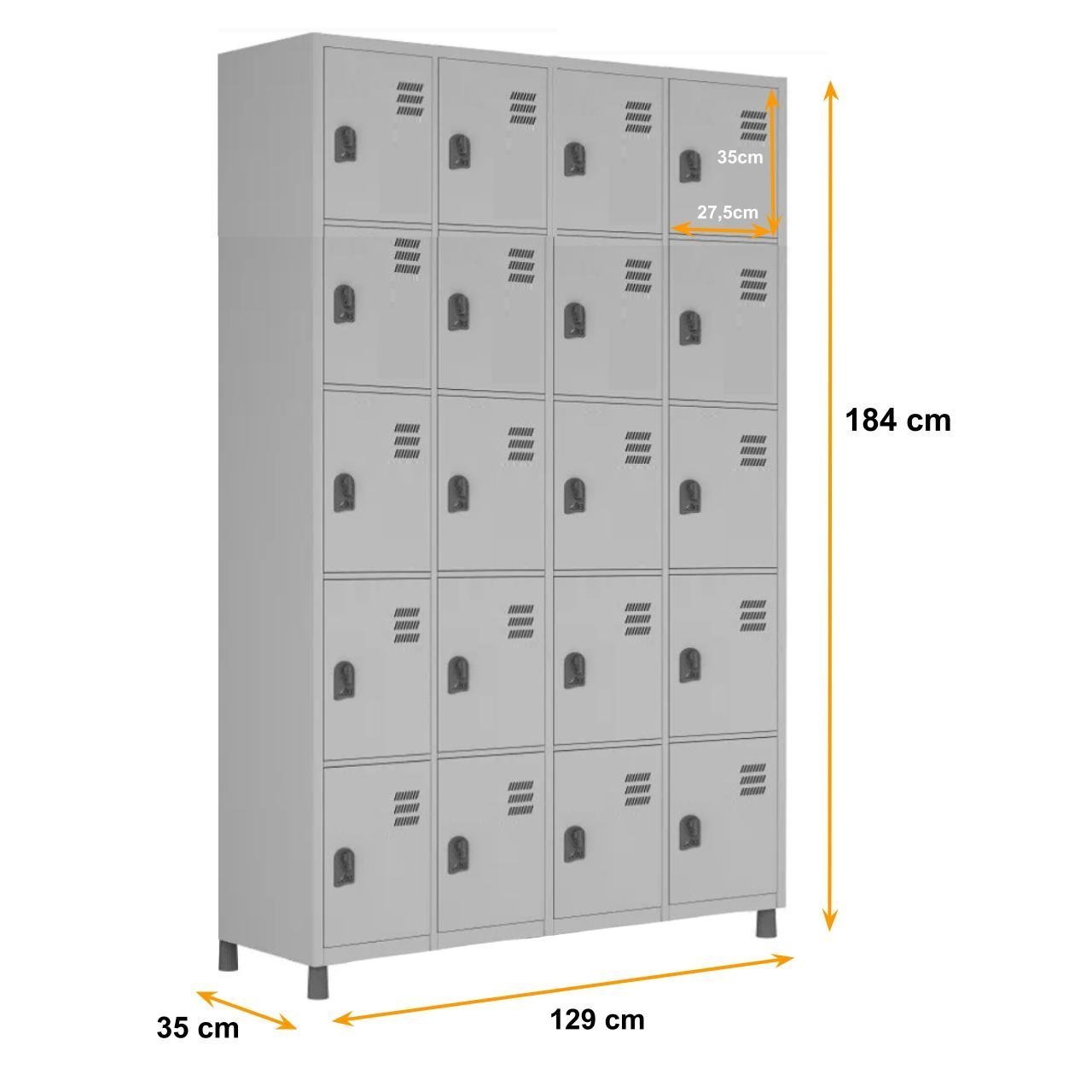 Armário Roupeiro de Aço 20 Portas PEQUENAS – 1,84×1,29×0,35m – CZ/CZ – W3 – 17013 - Imagem 3