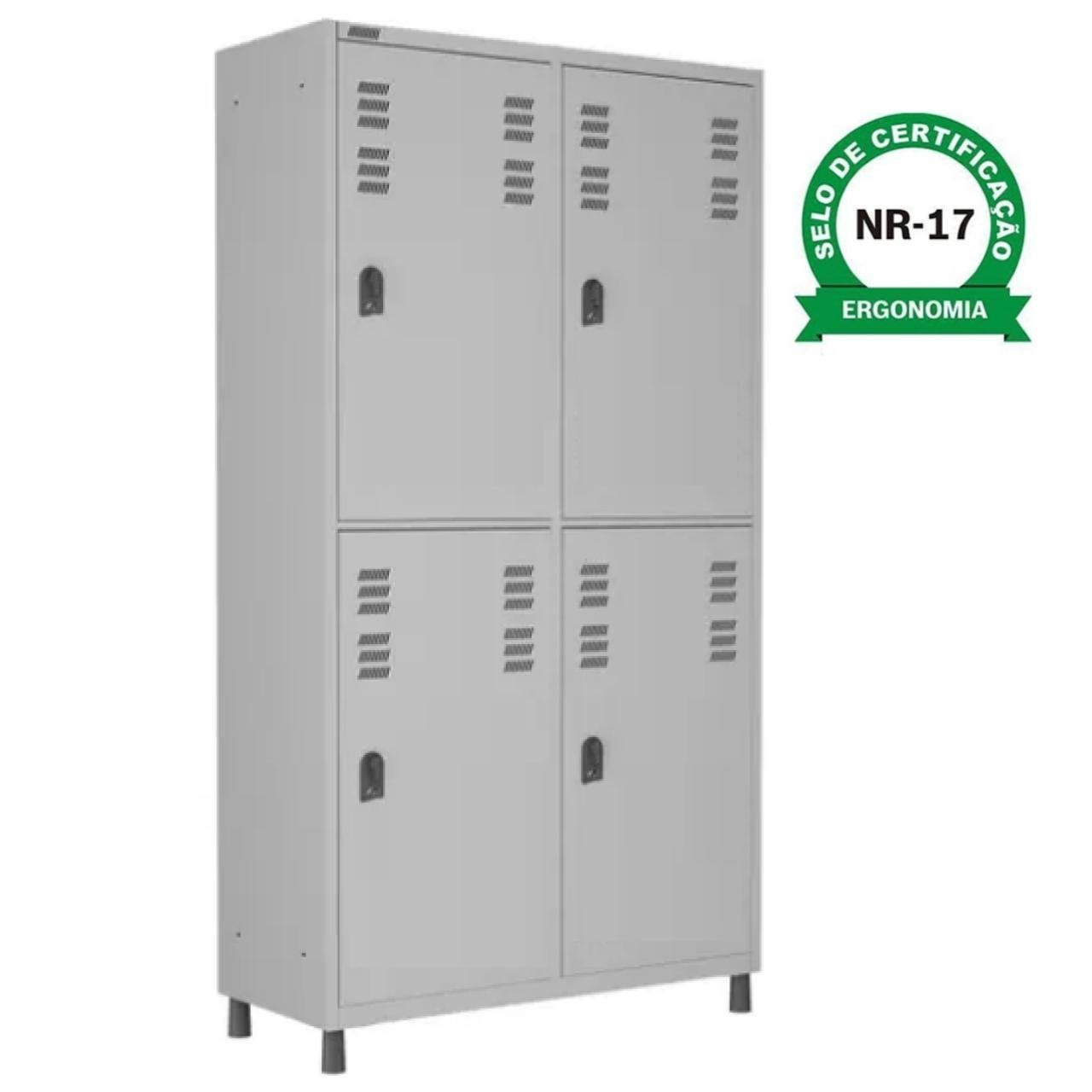 Roupeiro de Aço INSALUBRE c/ 04 Portas – 1,84×1,02×0,42m – CZ/CZ – W3 – 17015 - Imagem 2