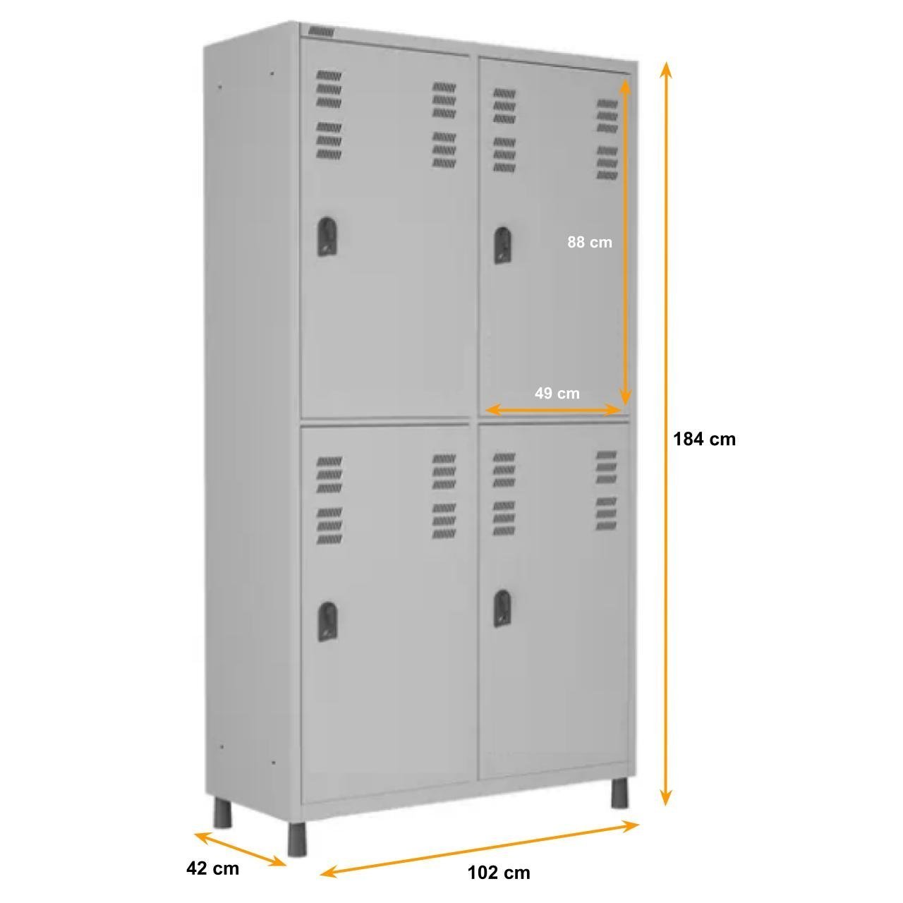 Roupeiro de Aço INSALUBRE c/ 04 Portas – 1,84×1,02×0,42m – CZ/CZ – W3 – 17015 - Imagem 4