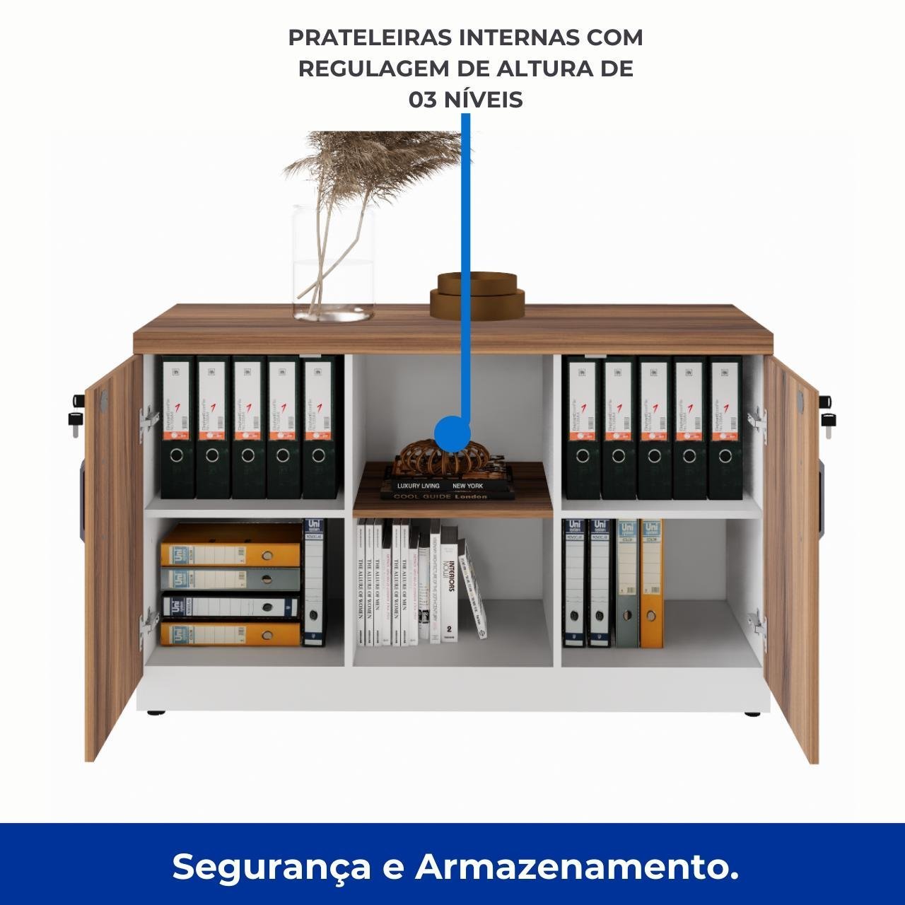 Armário Baixo Credenza – 1,20×0,73X0,45m NOGAL SEVILHA/BRANCO - 34312 - Imagem 3