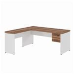 Mesa em L (Mesa 1,50m + Mesa Auxiliar) - C/ Gavetas - WORKSTART - NOGAL SEVILHA/BRANCO - 34324
