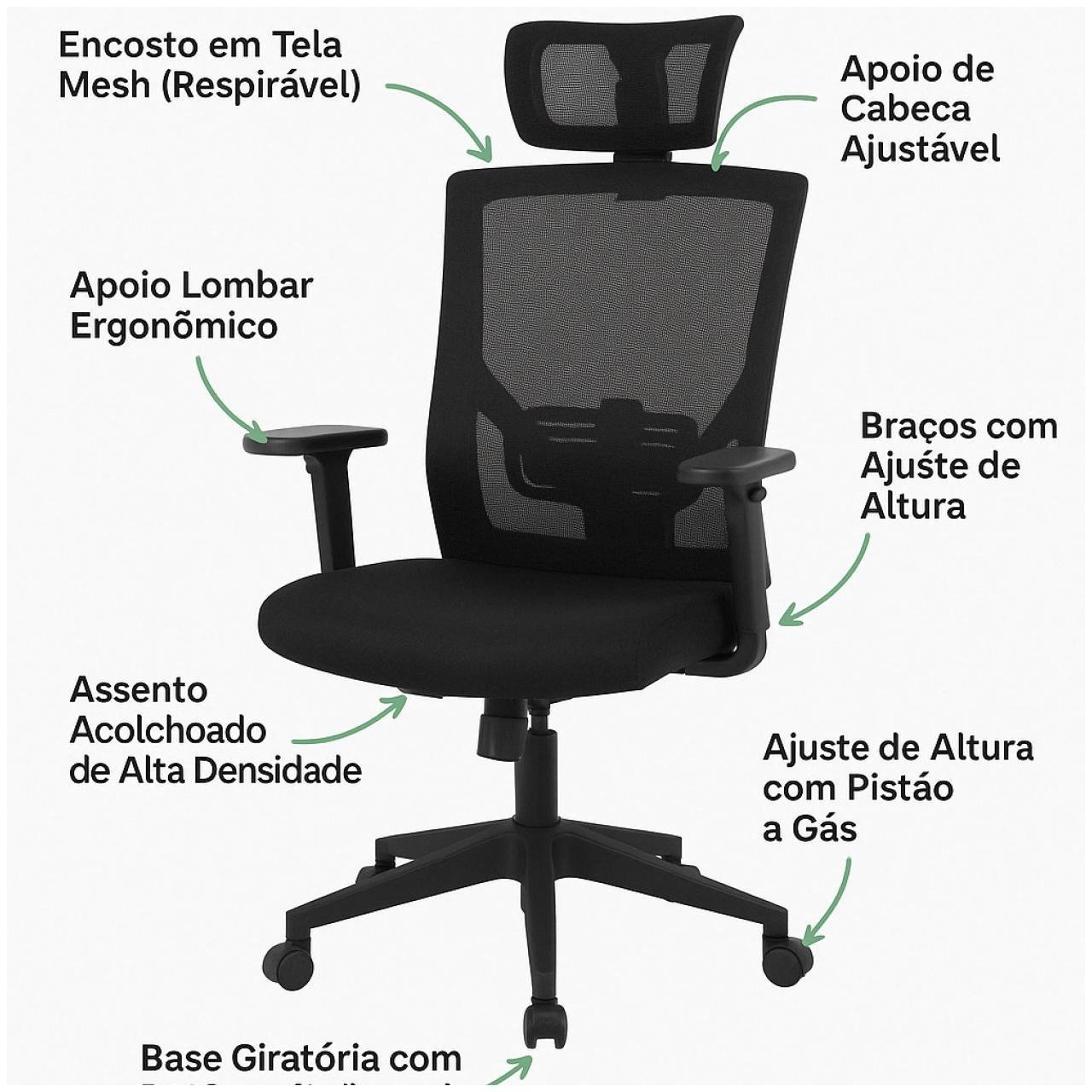 Poltrona Presidente Tela ORION Syncron Giratória - Cor Preto - 32944 - Imagem 10