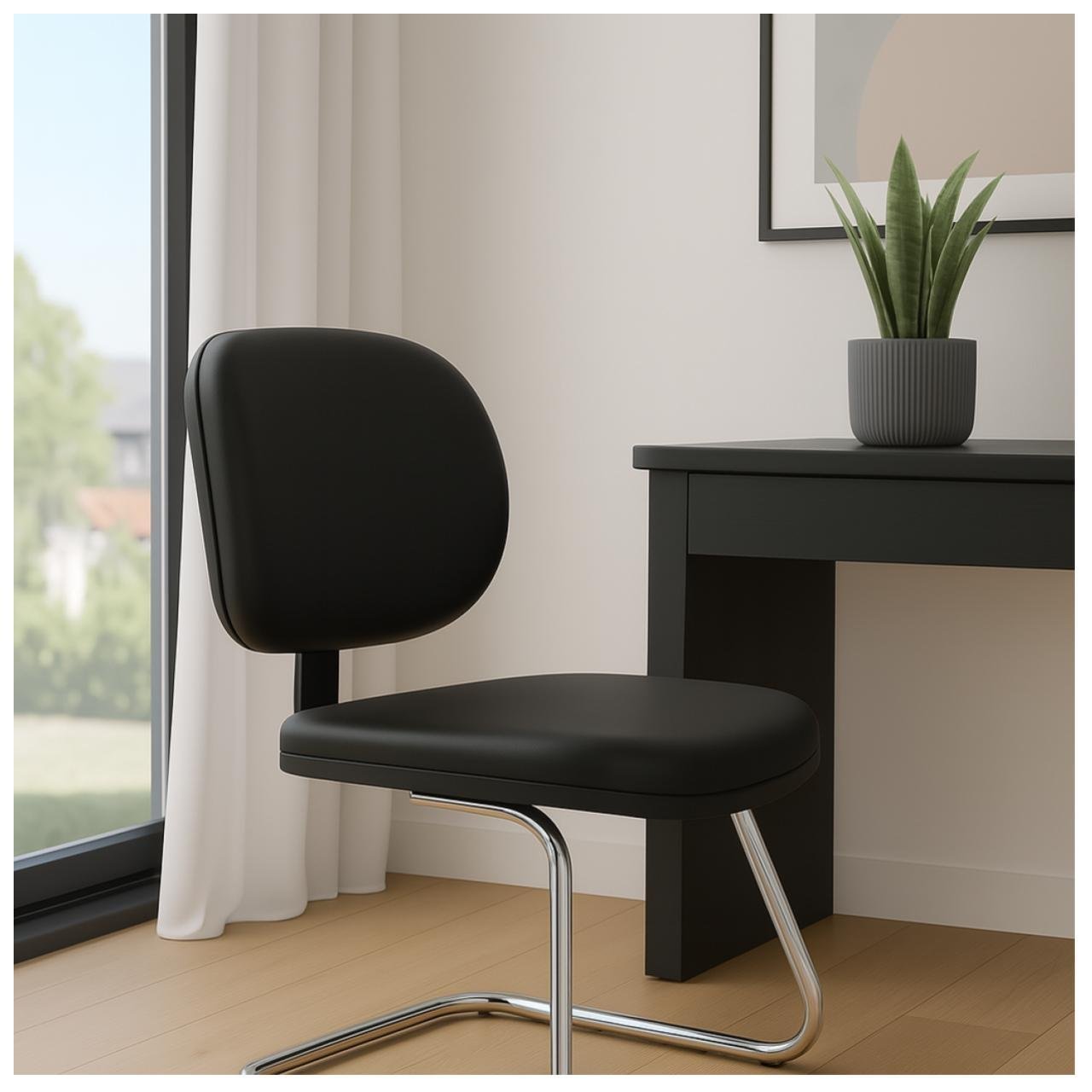 Cadeira Executiva LISA Base em "S" CROMADA - Corino Preto - 31015 - Imagem 7