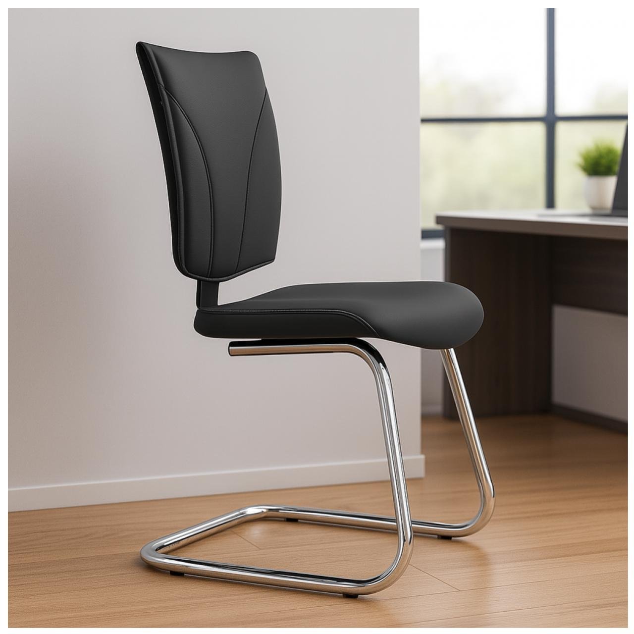 Cadeira Escritório B-ONE Base em "S" Cromada - Corino Preto - 31033 - Imagem 8