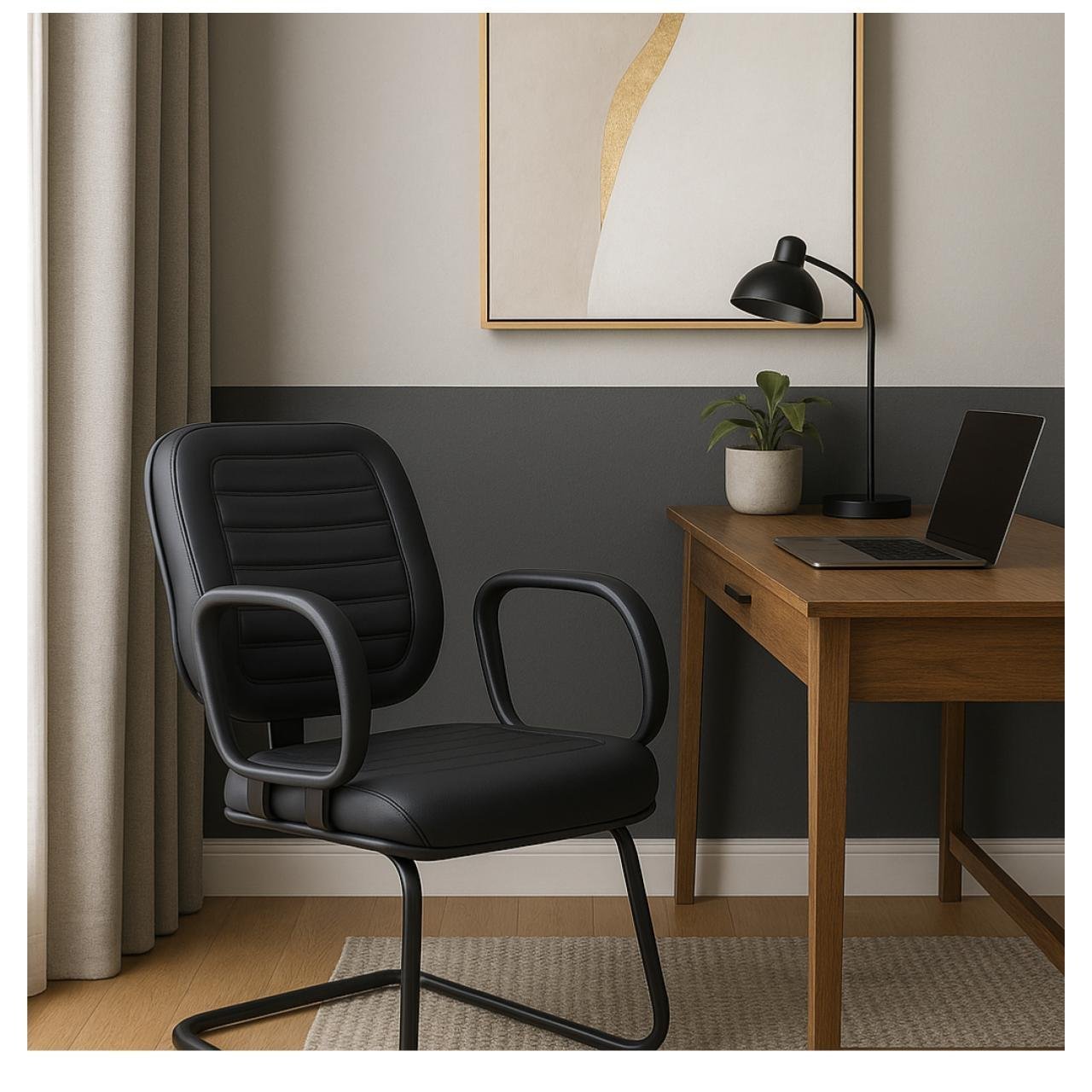 Cadeira Diretor Costurada Base em "S" Preta C/ Braços - Corino Preto - 30300 - Imagem 8