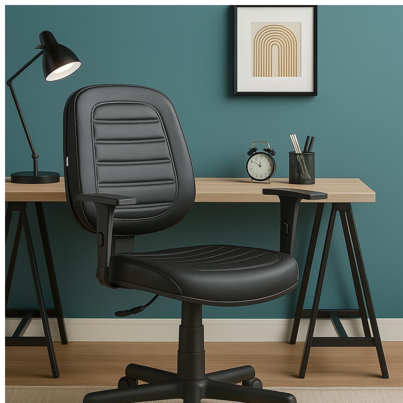 Cadeira Giratória Diretorzinha com Braços Reguláveis - Corino Preto - 32988 - Imagem 7