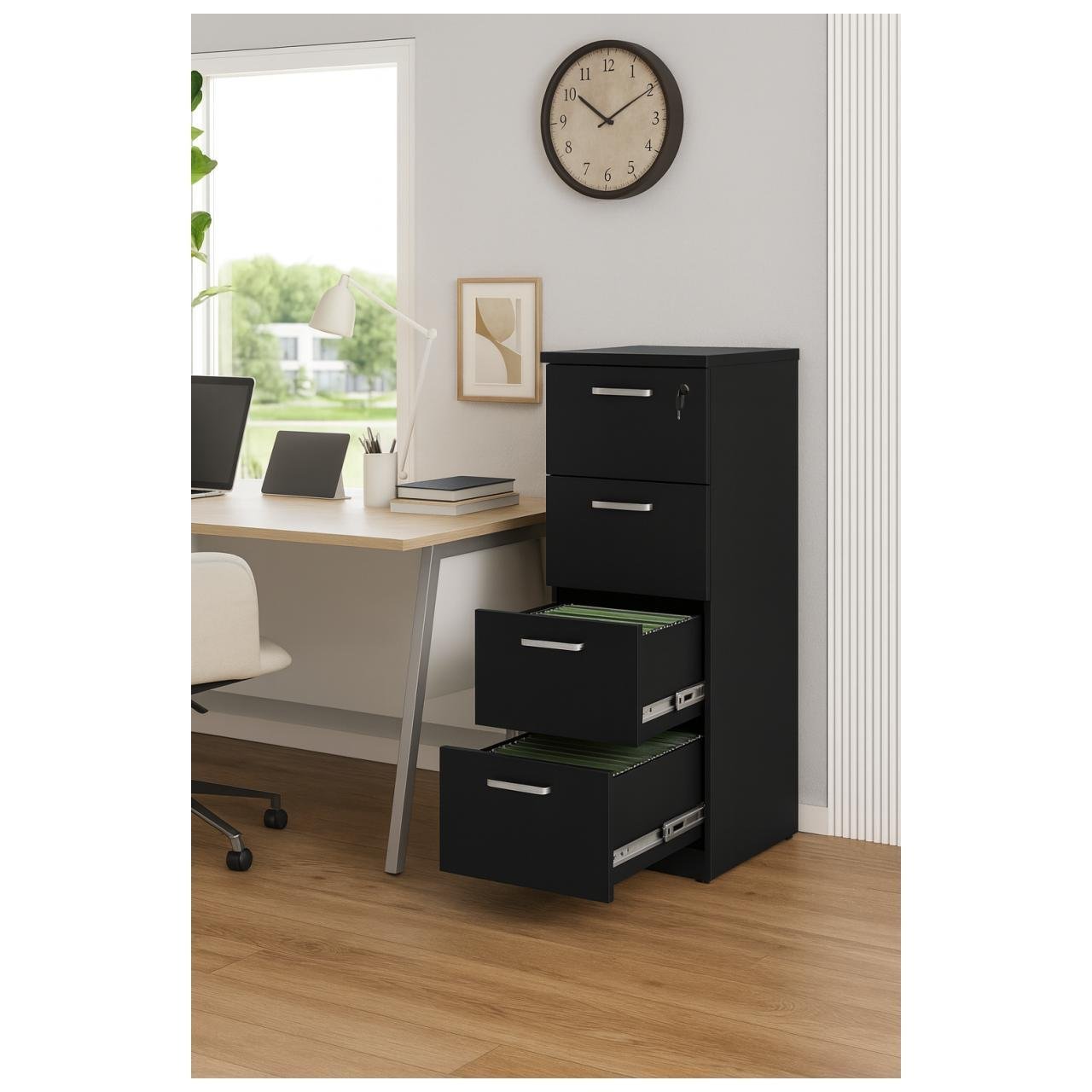 Arquivo de Madeira para Pasta Suspensa com 4 Gavetas - MDP PRETO - 26035 - Imagem 9