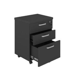 Gaveteiro Volante com 03 Gavetas com Rodízios e Fechadura - MDP Preto - 26034