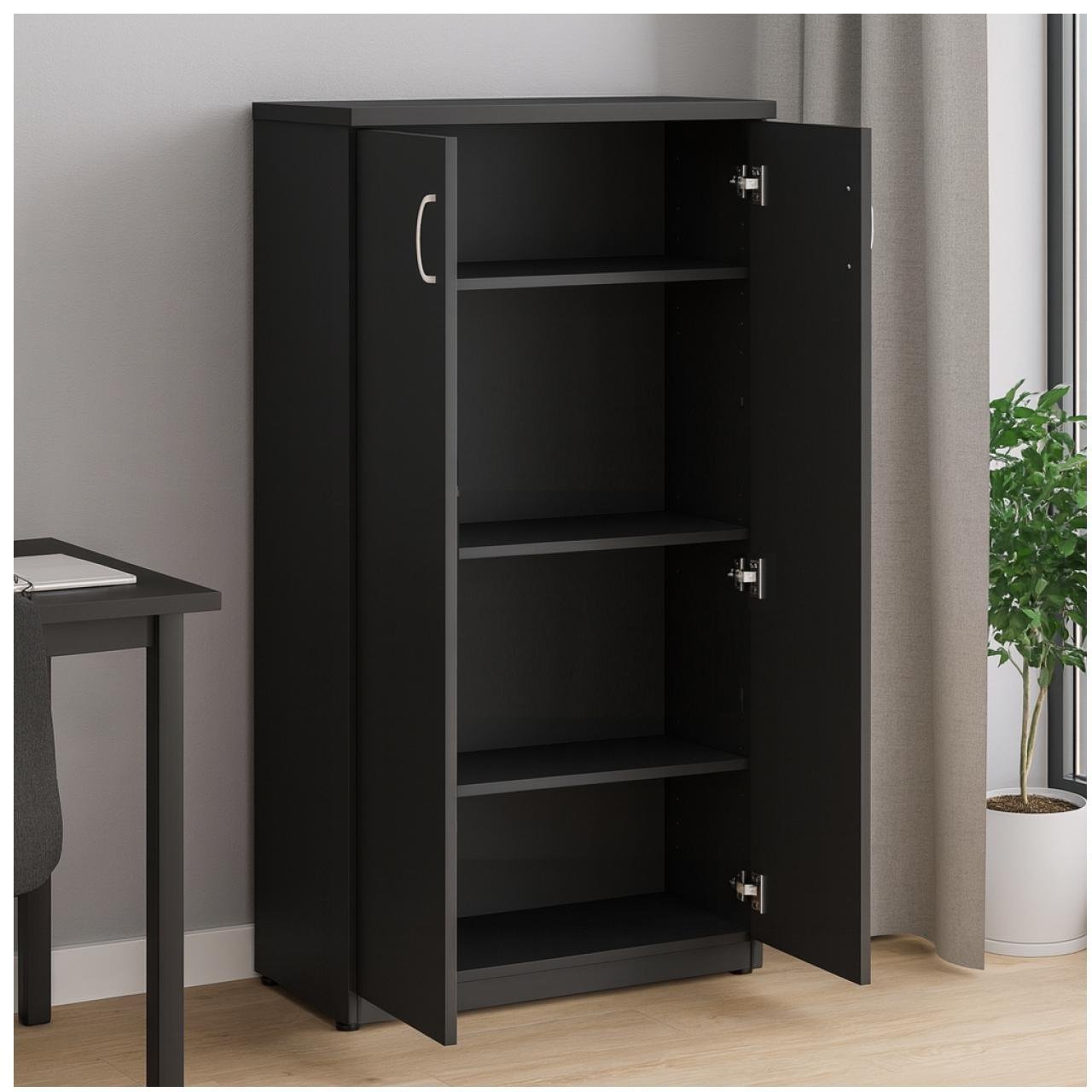 Armário Alto Fechado com Portas e Prateleiras Internas – MDP Preto - 26031 - Imagem 8